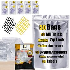 USA Made 50 pcs Mylar Bag 10 Mil Thick 1 Gallon w/ Oxygen absorbers 500CC