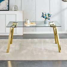 Modern minimalist dining table glass top golden metal leg living room kitchen - Fontana - US