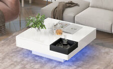 Minimalist Square Coffee Table Detachable Tray LED Lights Remote Control Modern - Fontana - US