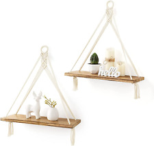 Macrame Hanging Shelves Boho Wall Decor Set of 2 Rustic Wood Floating Storage Sh - Toronto - Canada