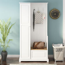 Hall Tree Flip-Up Bench Minimalist Shoe Cabinet Furniture Hanging Hooks White - El Monte - US