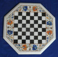 18'' white Marble Chess Table Top Pietra Dura Inlay lapis Children Game Kids p16
