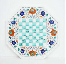 18'' white Marble Chess Table Top Pietra Dura Inlay malachite Children Game p21