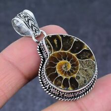 Ammonite Fossil Gemstone Handmade 925 Sterling Silver Jewelry Pendant 1.85 k905"