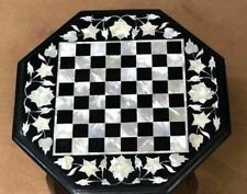 18'' black Marble Chess Table Top Pietra Dura Inlay Children Game Kids c43