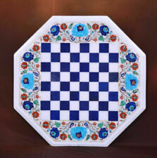 18'' white Marble Chess Table Top Pietra Dura Inlay Children Game Kids c40 X-mas