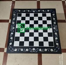 18'' Black Marble Chess Table Top Pietra Dura Inlay Children Game Kids cq X-mas