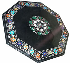 24 black Marble Top semi precious stones Inlay Table Handicraft Work"