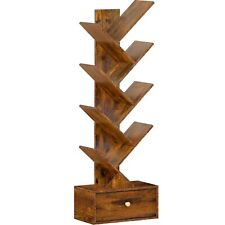 8 Tier Tree Bookshelf with Drawer Free Standing Wood Bookcase for Narrow Space - Lathrop - US