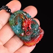 Jade Dragon Pendant Jewelry Carved Necklace Amulets Charms Natural Colorful