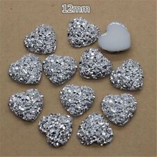 Silver Heart Resin Rhinestones Flatback Druzy Stone DIY Craft Accessories 100Pcs