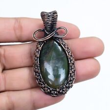 Moss Agate Gemstone Handmade Copper Wire Wrapped Jewelry Pendant 2.2 PBA174"