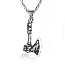 Mens Norse Viking Wolf Raven Axe Pendant Necklace Jewelry Stainless Steel