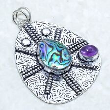 Abalone Shell, African Amethyst Gemstone Silver Jewelry Pendant 2.4 PRJ12636"