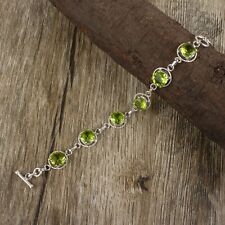 Natural Peridot Gemstone Jewelry 925 Sterling Silver Chain Bracelet For Women