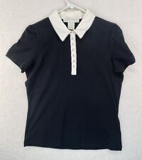 Details Clothing Brand Black Top Constrast Collar/ButtonsSophisticate￼ Sz M 2511