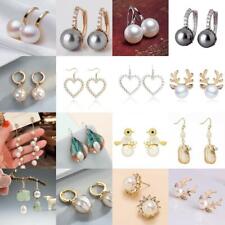 925 Silver Gold Drop Earrings Women Jewelry White Pearl Party Hook Dangle Studs