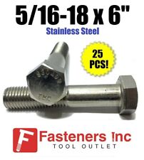 (Qty 25) 5/16-18 x 6 Stainless Steel Hex Cap Screw / Bolt 18-8 / 304 - Redding - US"