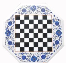 18 Marble Chess Table top semi precious stones lapis floral inlay handmade work"