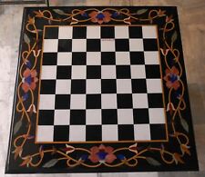 24'' Black Marble Chess Table Top Pietra Dura Inlay Malachite Children Game c2