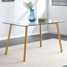 Dining table modern writing minimalist rectangle 4-6 glass top wooden metal leg - Fontana - US