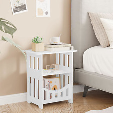 Dripex White Bedside Table, Small End Table with Storage Shelf Basket, Side Slim