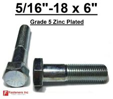 5/16-18 x 6 (PT) Hex Bolt Zinc Plated Grade 5 Cap Screw Coarse Thread - Redding - US"