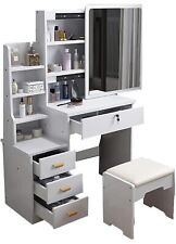 Mobile Toeletta Scrivania Specchio Scorrevole Trucco Set mensole Bianco 130x80