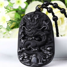 China Jewelry Lucky Amulet Black Dragon Pendant Necklace Obsidian Carving