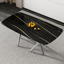 Minimalist Modern Dining Table imitation marble black tabletop silver metal legs - Fontana - US