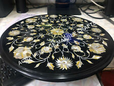 15 Round Marble Black Coffee Center Top Table Abalone Inlay Stone Decor E1261"