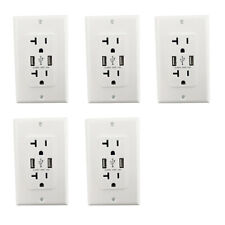 5PCS USB 4.8A Wall Outlet Dual High Speed Duplex Receptacle 20 Amp, Smart Fast - Walnut - US