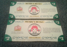 Two vintage 2002 Wendy Bucks $2 Paper Gift certificates Free Shipping