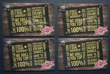 Lot Of 4 UNUSED Fuddruckers World's Greatest Hamburgers Gift Card $100 Value
