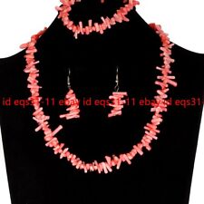 3x10mm Natural Pink Coral Chip Gems Beads Necklace Bracelet Earrings Jewelry Set