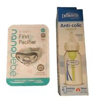 Lot of (2) Baby Items Dr Brown's Anti-Colic Bottle + Nanobebe Newborn Pacifier