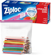 Ziploc Slider Food Storage Freezer Bag Zip Lock Plastic Travel Quart Size 42 Ct*