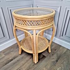 Vintage Single Round Side Table Bamboo Rattan Wicker Glass Top - Boho? Tiki?