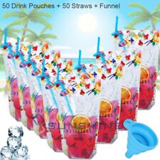 100pcs (Drink Pouches+Straws+Funnel ) Cold & Hot Drinks Stand-Up Liquid Bags