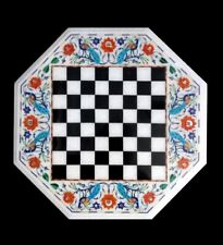 18 Marble Chess Table Top Semi Precious Stones Inlay Art Handmade Work"