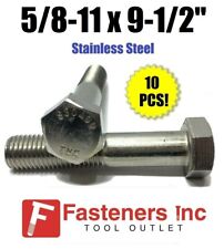 (Qty 10) 5/8-11 x 9-1/2 Stainless Steel Hex Cap Screw / Bolt 18-8 / 304 - Redding - US"