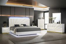 Modern Italian 5PC Gloss White Gold LED Queen King Bed Set Minimalist Furniture - Mumbai - India