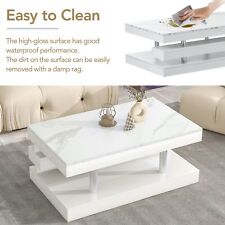 Modern 2-Tier Coffee Table White Metal Leg Cocktail High-gloss UV Minimalist - Mumbai - India