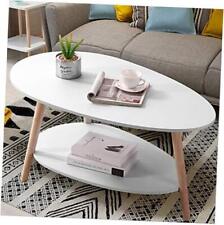 Coffee Table-Oval Wood Table with Open Shelving for Storage and Display White - Miami - US