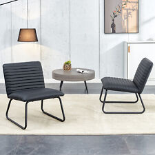 Armless sofa chair with black metal legs and PU backrest，Black Minimalist - Braselton - US