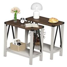 Farmhouse End Table Set of 2, Narrow Side End Table with 2 Pack White & Brown - Toronto - Canada