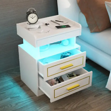 Modern Bedside Table with 2 Drawers Drawer with Charging Station and LED Light - Denver - US