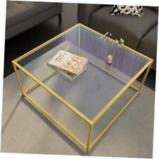 Glass Coffee Table Modern Center Table,Minimalist Coffee Table Sofa Square Gold - Miami - US