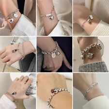 925 Silver Plated Heart Chain Bracelet Bangle Elegant Womens Wedding Jewellery