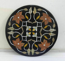 18'' Black Round Marble Hallway Coffee Table Top Inlay Pietradura Mosaic decor h